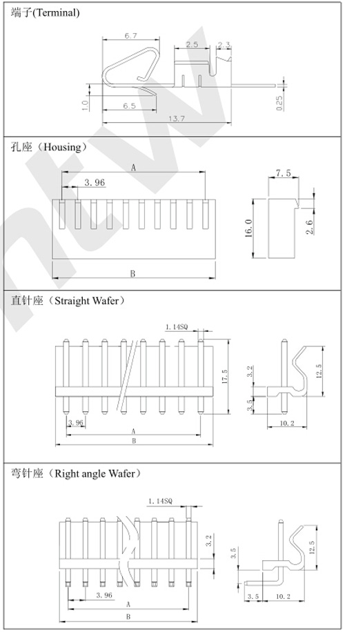 端子孔座直針彎針規(guī)格圖 端子孔座直針彎針規(guī)格圖